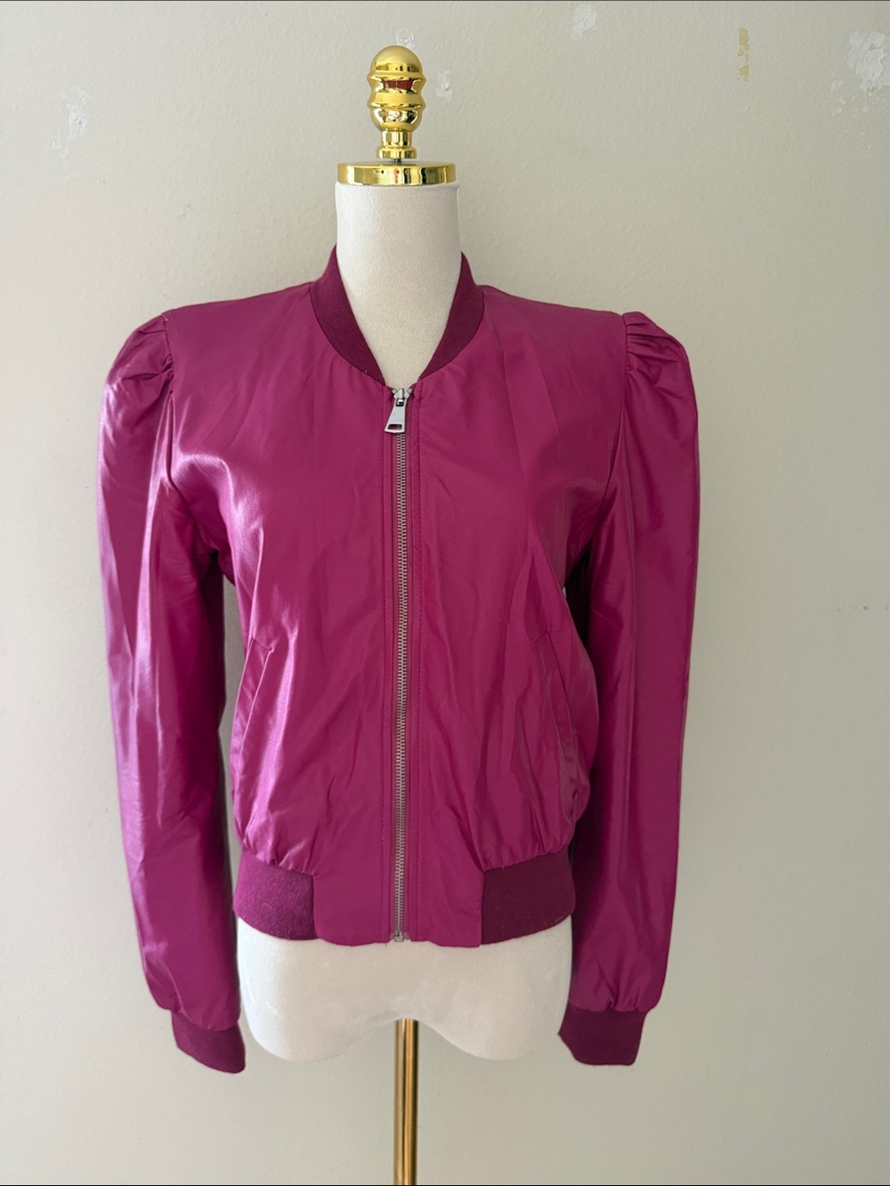 Women’s Magenta “leather” Bomber Jacket - Stylish Lightweight